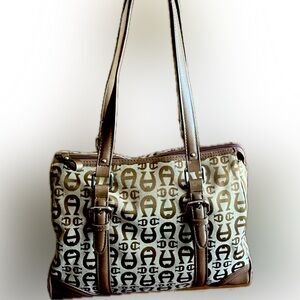 Etienne Aigner Tan Brown Logo Fabric Leather Bag Purse Shoulder Bag